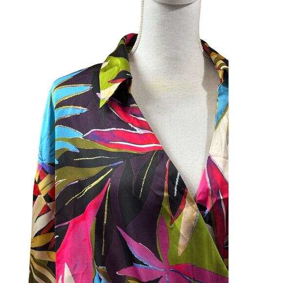 Zara multi top, tropical, glamorous, statement, bold, resort, silky, botanical - Picture 4 of 5